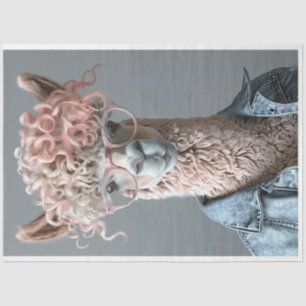 Glamours Pink Haired Llama Salon Day Decoupage  Tissue Paper