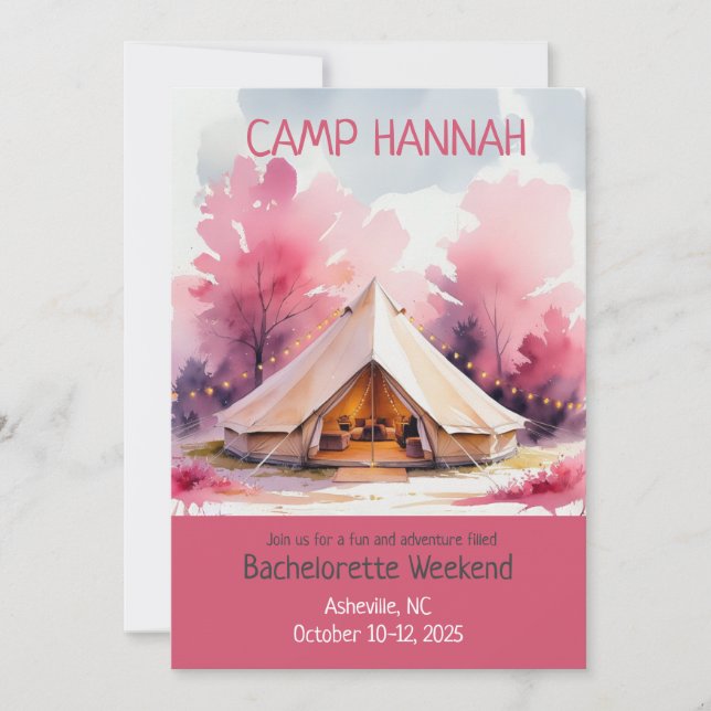 Glamping Bachelorette Weekend Watercolor Invitation (Front)
