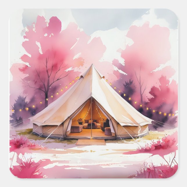 Glamping Bachelorette Weekend Watercolor  Square Sticker (Front)