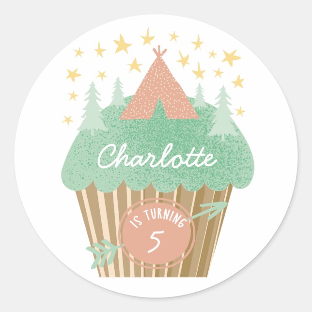 Glamping Cupcake Personalized Sticker (Front)