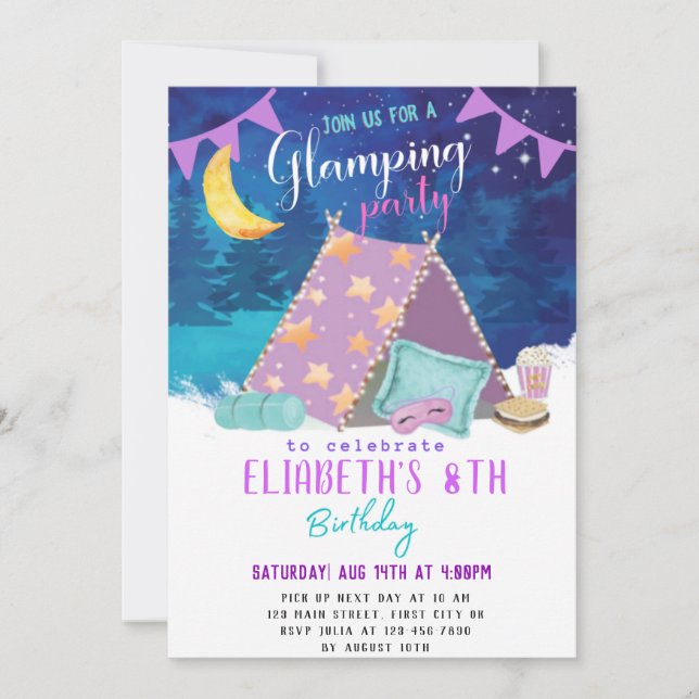 Glamping Different Design Birthday Invitation Card (Front)