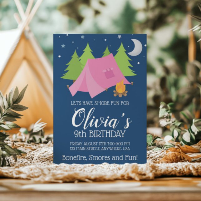 Glamping Girl Camping birthday party invite (Creator Uploaded)