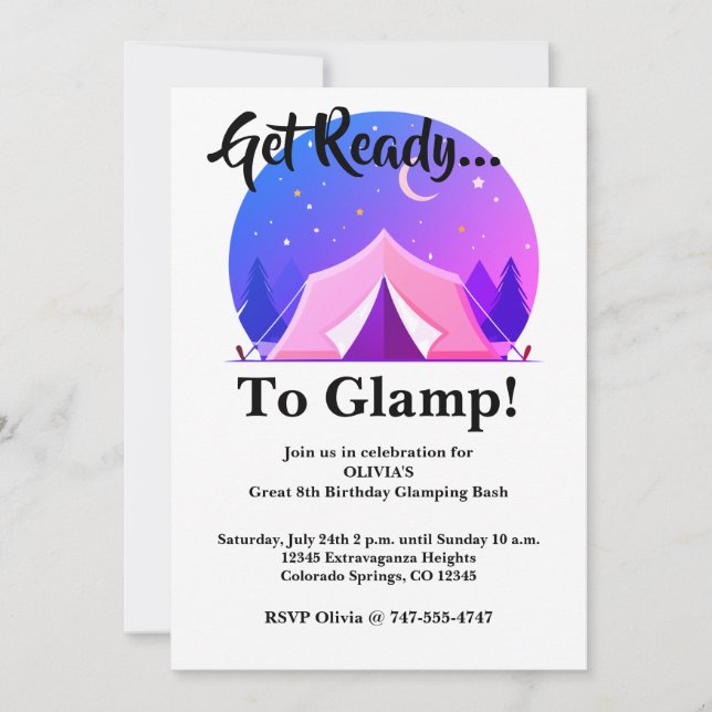Glamping Girls Camping Birthday Party Invitation (Front)