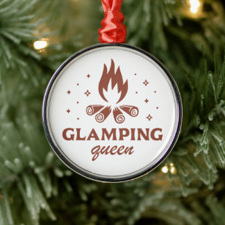 Glamping queen girl funny camping boho aesthetic metal ornament