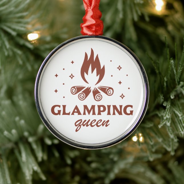 Glamping queen girl funny camping boho aesthetic metal ornament (Tree)