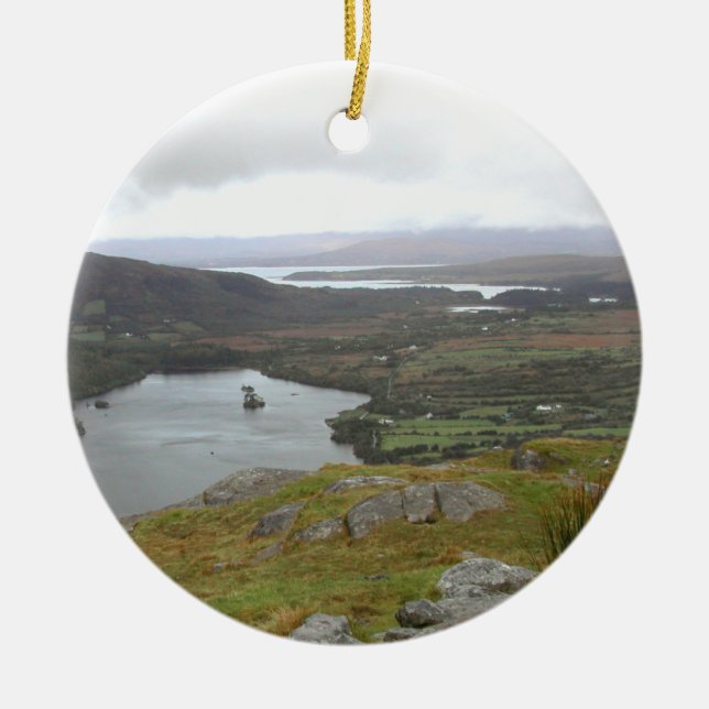 Glanmore Lake from Healy Pass Ireland. Round. Ceramic Ornament (Front)