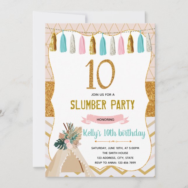 Glaping Girl slumber 10th party Invitation (Front)
