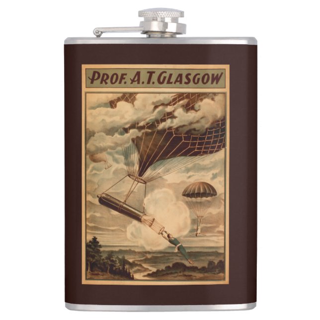 Glasgow Hot Air Balloon Circus Theatre Poster Hip Flask (Front)