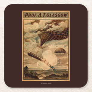 Glasgow Hot Air Balloon Circus Theatre Poster Square Paper Coaster