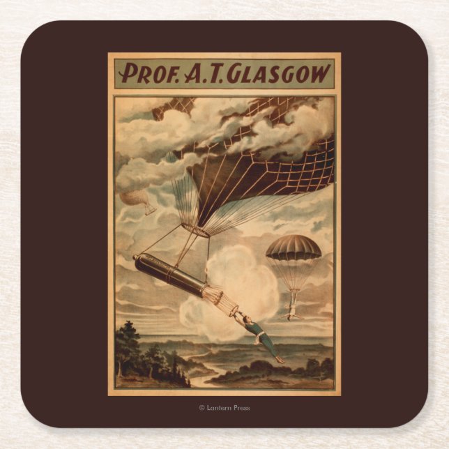 Glasgow Hot Air Balloon Circus Theatre Poster Square Paper Coaster (Front)