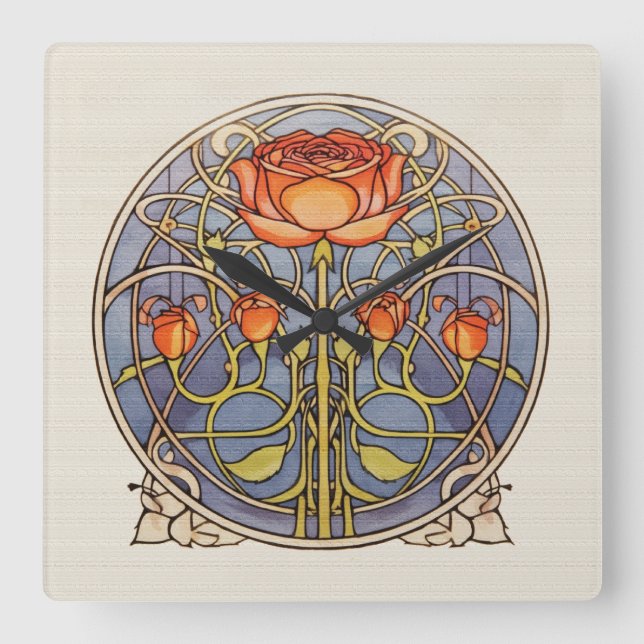 Glasgow Rose Square Wall Clock (Front)