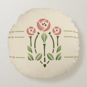 Glasgow Rose Stencil Design by Helen Foster Round Pillow