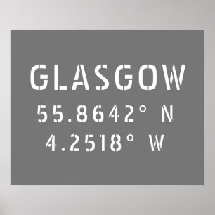 Glasgow Scotland Latitude & Longitude  Poster