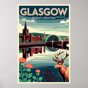 Glasgow Scotland Retro Travel Poster Art