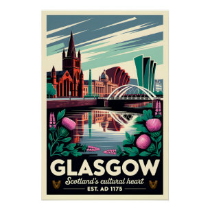 Glasgow Scotland Retro Travel Poster Art