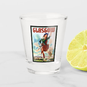 Glasgow Scottisn Girl Dancing with Bagpiper Shot Glass