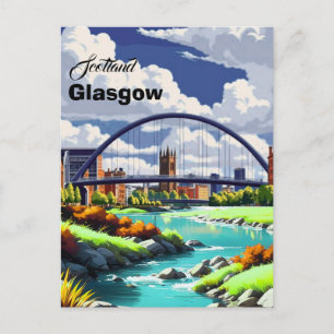 Glasgow Travel Postcard, Glasgow Travel Art, Scotl Postcard