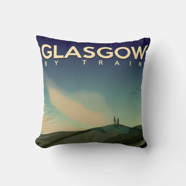 Glasgow vintage train poster throw pillow (Front)