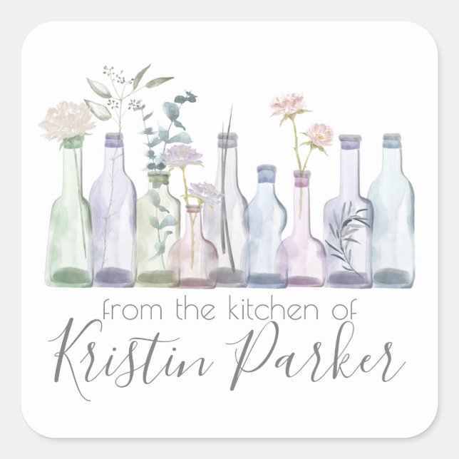 Glass Bottle Botanical Vases From the Kitchen Of Square Sticker (Front)