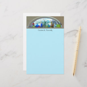 Glass Bottles Plants In Window Watercolor Template Stationery