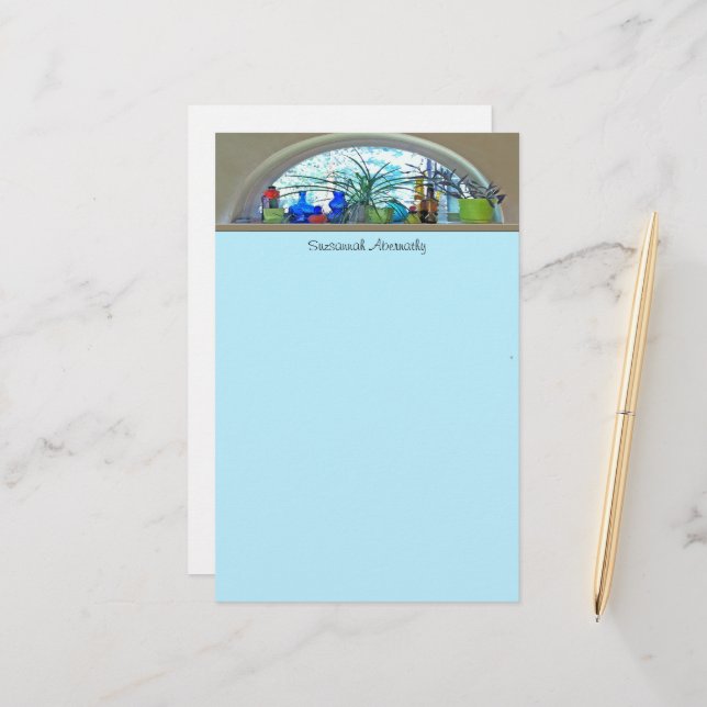 Glass Bottles Plants In Window Watercolor Template Stationery (Front/Back In Situ)