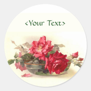 Glass Bowl Roses - Customize Classic Round Sticker