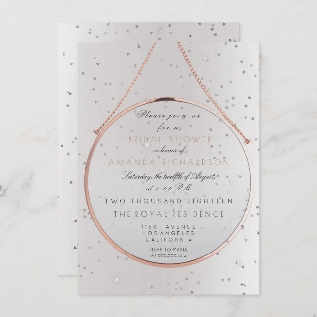 Glass Bridal Shower Bachelorette Silver Pink Rose Invitation (Front/Back)