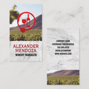 Glass Cheers Grapes   White Marble   Vineyard Business Card