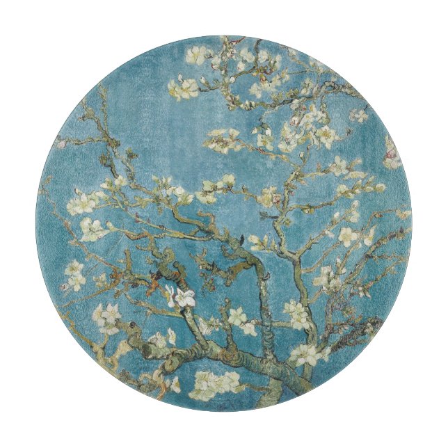 GLASS CHOPPING BOARD : Van Gogh : ALMOND BLOSSOM (Front)