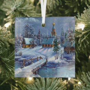 Glass Christmas Ornament-Winter Scene Glass Ornament