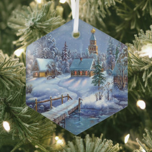 Glass Christmas Ornament-Winter Scene  Glass Ornament