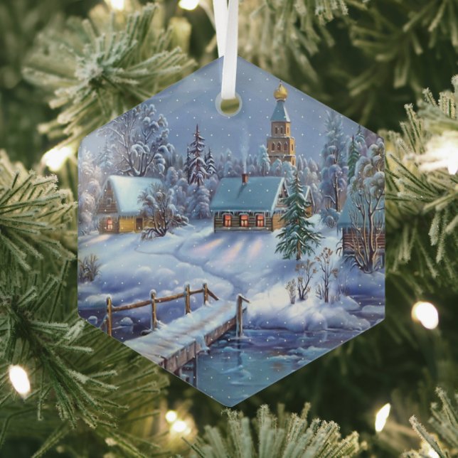 Glass Christmas Ornament-Winter Scene  Glass Ornament (Insitu)