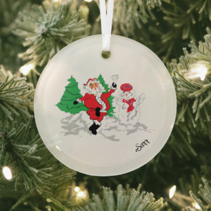 Glass Circle Ornament :  Santa Claus 