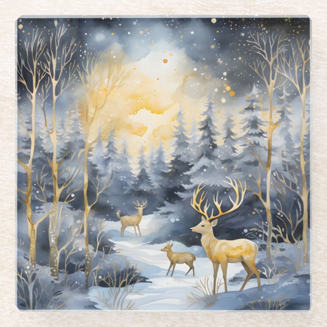 Glass Coaster - Blue Gold Wildlife Art (Front)