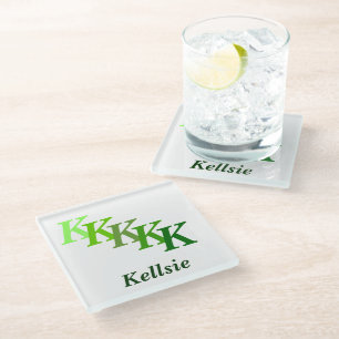 Glass Coaster - Green Name and Initials