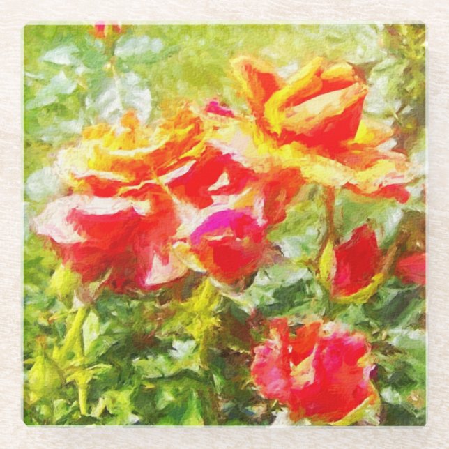 Glass Coaster Orange Roses (Front)