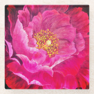 Glass Coaster Pink Cactus Rose