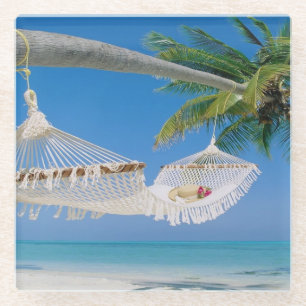 Glass Coaster-Tropical Beach Scene Glass Coaster