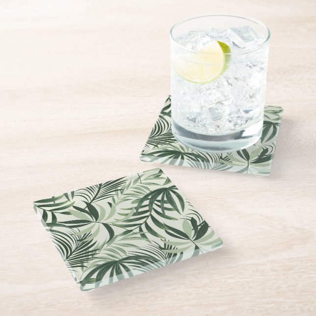 Glass Coaster Tropical Palms Print (Angled)