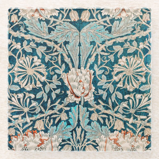 GLASS COASTER : WILLIAM MORRIS : HONEYSUCKLE (Front)