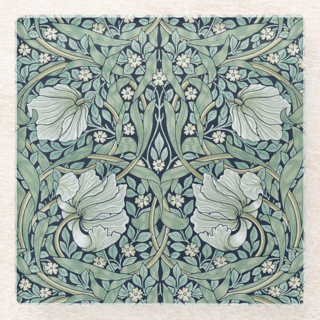 GLASS COASTER : WILLIAM MORRIS : PIMPERNEL (Front)