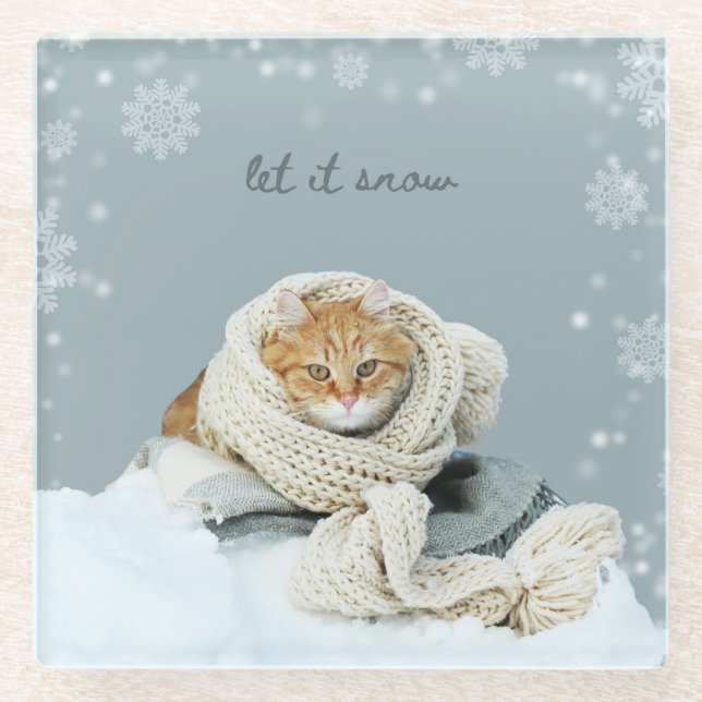 Glass Coaster Winter Cat Let It Snow  (Front)