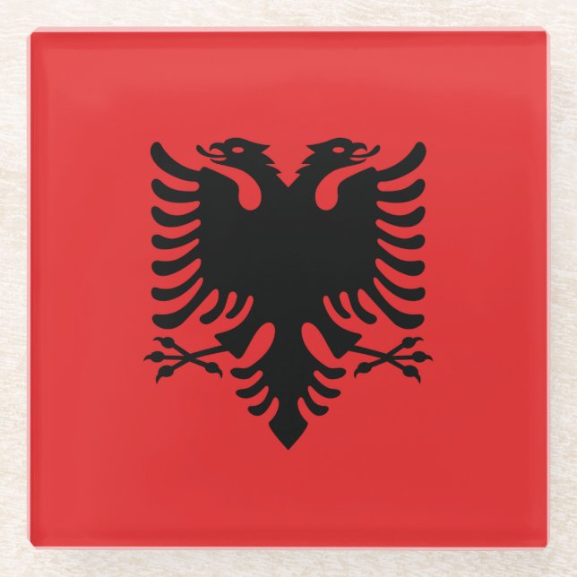 Glass coaster with flag of Albania (Front)