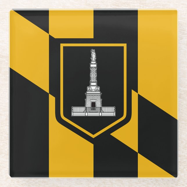 Glass coaster with flag of Baltimore Maryland, USA (Front)