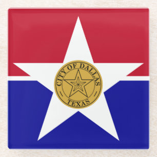 Glass coaster with flag of Dallas, USA