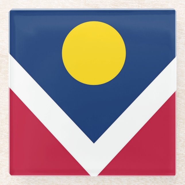 Glass coaster with flag of Denver, Colorado, USA (Front)