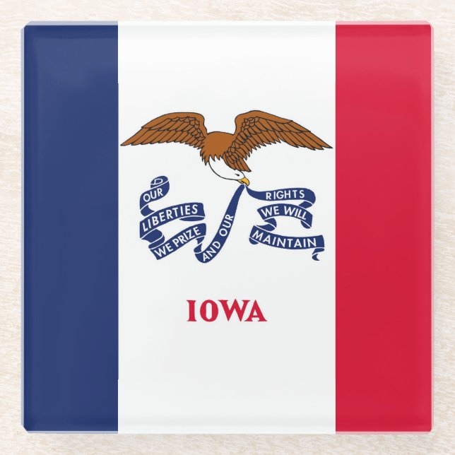 Glass coaster with flag of Iowa, USA (Front)