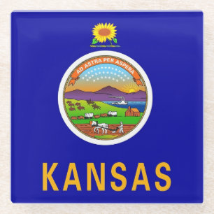 Glass coaster with flag of Kansas, USA