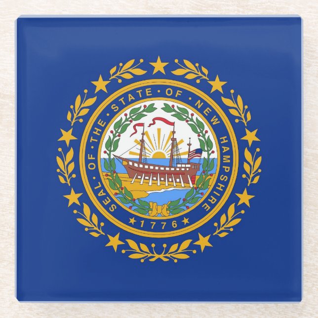 Glass coaster with flag of New Hampshire, USA (Front)