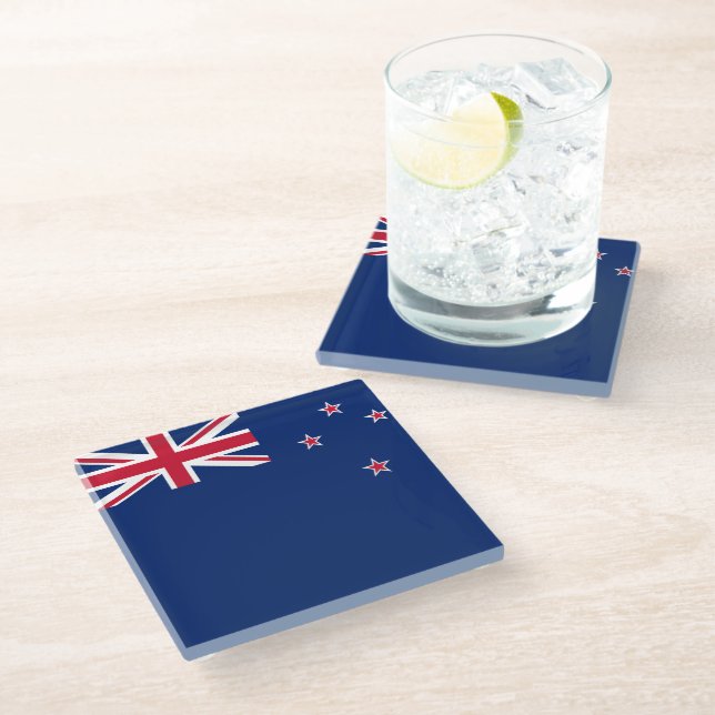 Glass coaster with flag of New Zealand (Angled)